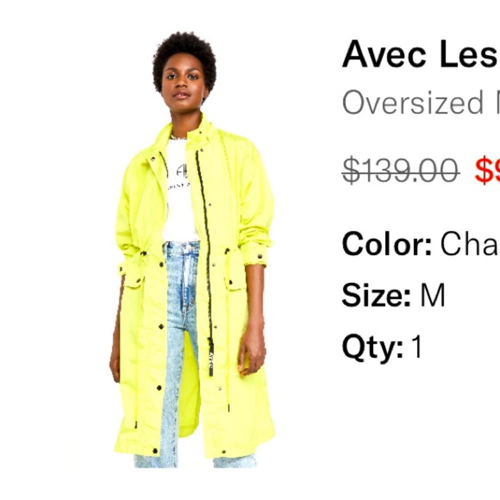 Avec Les Filles Oversized Nylon Rain Anorak size as m medium high vis visibility